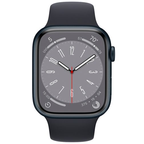 Apple Watch Series 8 45mm Zwart (Zwarte Siliconenband)